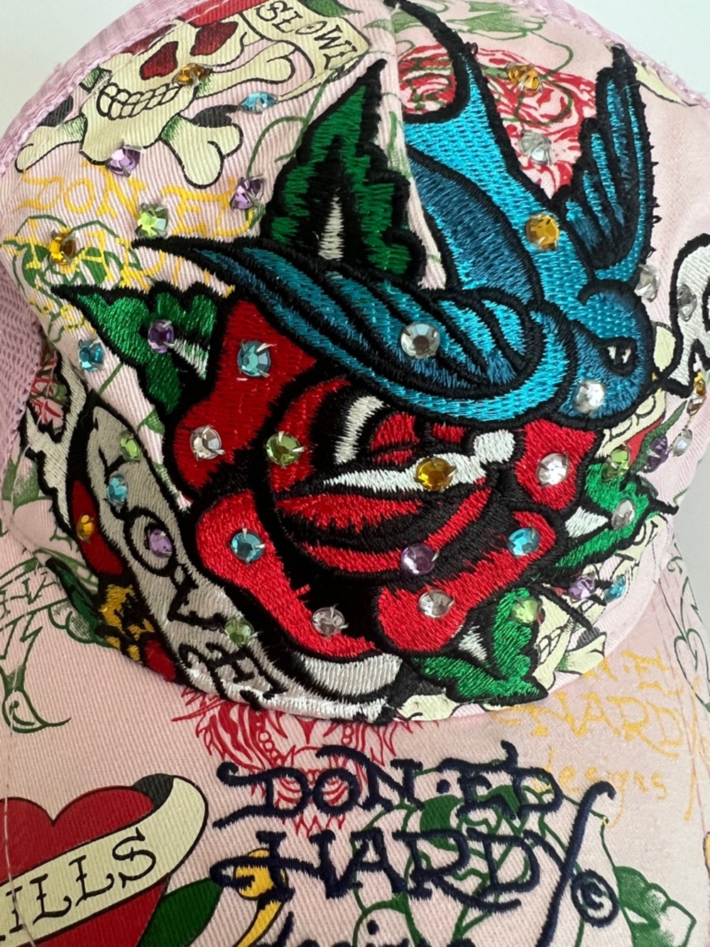 Ed Hardy Christian Audigier Rhinestone  Love Kills Slowly Trucker Hat - Picture 2 of 10